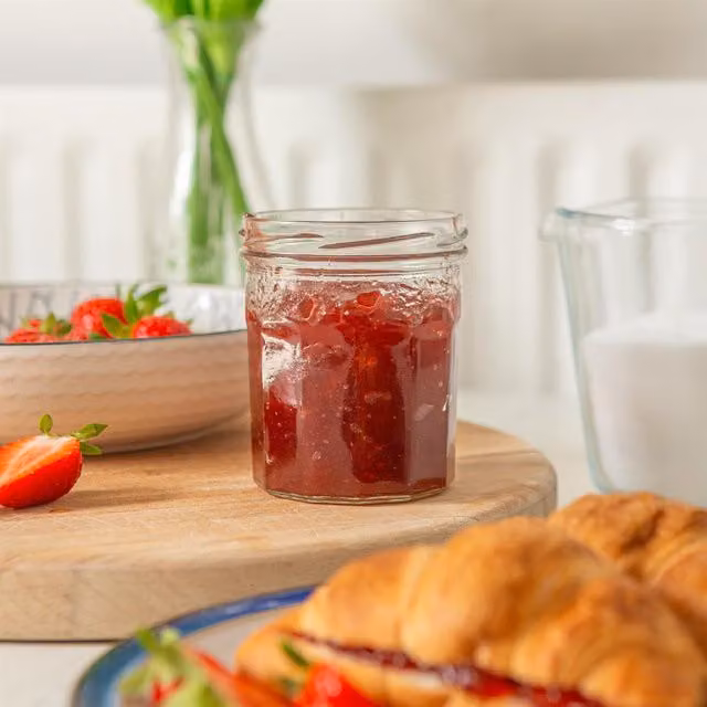 Argon Tableware Set of 12 Transparent Glass Jam Jars with Metal Screw Lids, 250ml each