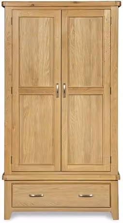 ASC Selkirk Oak Wooden Double Wardrobe with 2 Doors and 1 Drawer in Brown