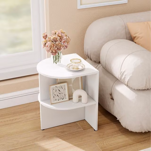 Costway 2-Tier Half Moon Side Table in White
