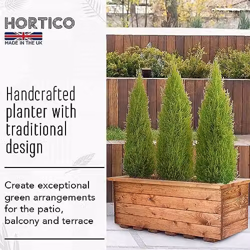 Hortico Set of 2 Brown Wooden Large Plant Pots and Garden Trough Planters, 57 cm – 2