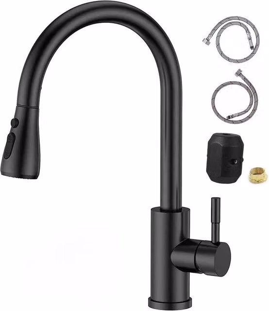 Rose's Pawn Shop Black Brass Kitchen Sink Mixer Tap with Pull Out Spout and Spray Function