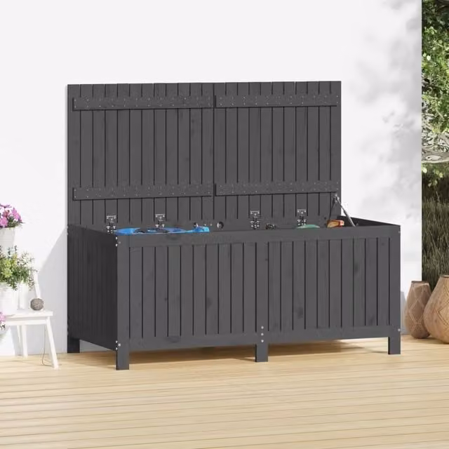 Berkfield Home Garden Grey Solid Wood Pine Storage Box W/D/H: 147 x 68 x 64 cm