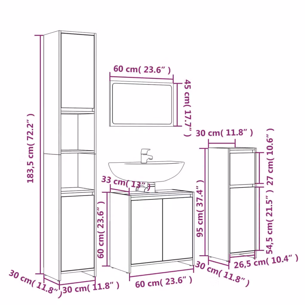 Berkfield Home 4 Piece Grey Sonoma Modern Bathroom Furniture Set – 2