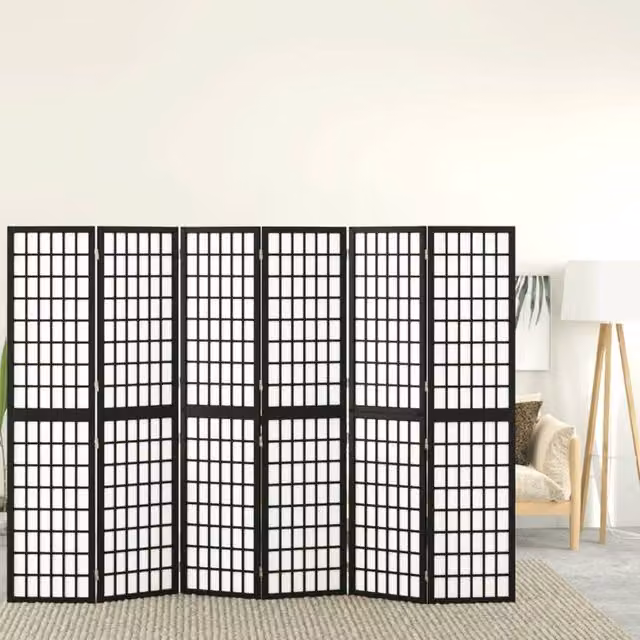 Berkfield Home 6-Panel Japanese Style Folding Room Divider, Black, W: 240 cm, H: 170 cm