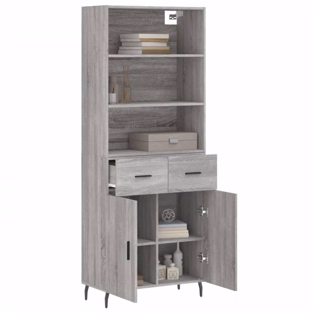 Berkfield Home Grey Sonoma Highboard with Hinged Doors and Internal Shelves, W/D/H: 69.5 x 34 x 180 cm – 3