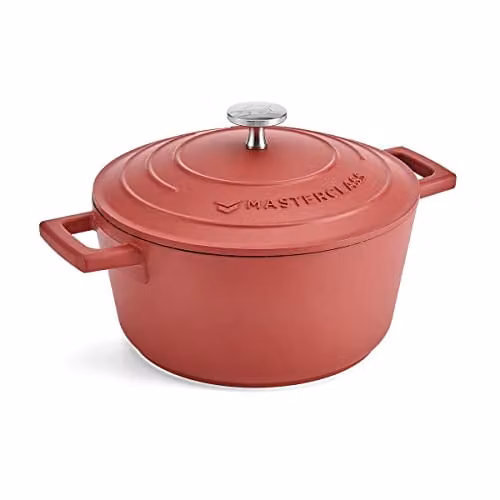 MasterClass Small Cast Aluminium Casserole Dish with Lid, Red, 2.5 l – 1