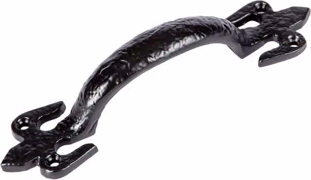 Hammer and Tongs Rustic Fleur De Lis Iron Door Handles, Matt Black, Pack of 4, H: 15 cm – 1