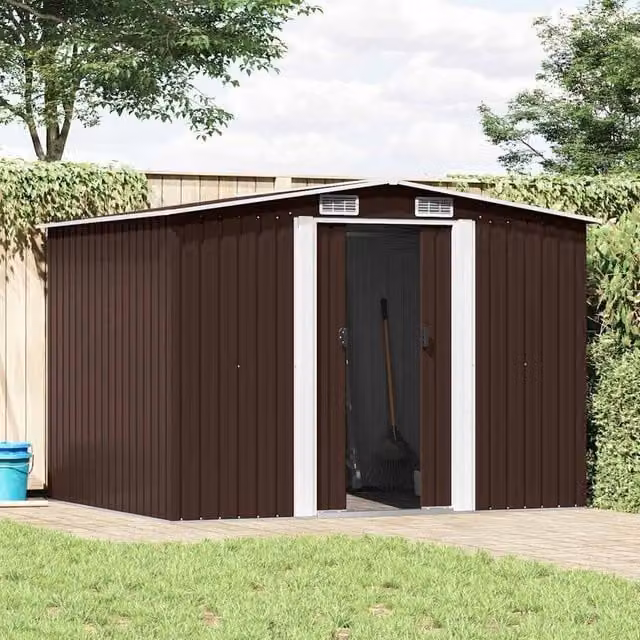 Berkfield Home Brown Steel Garden Storage Shed W: 257 cm, D: 205 cm, H: 178 cm