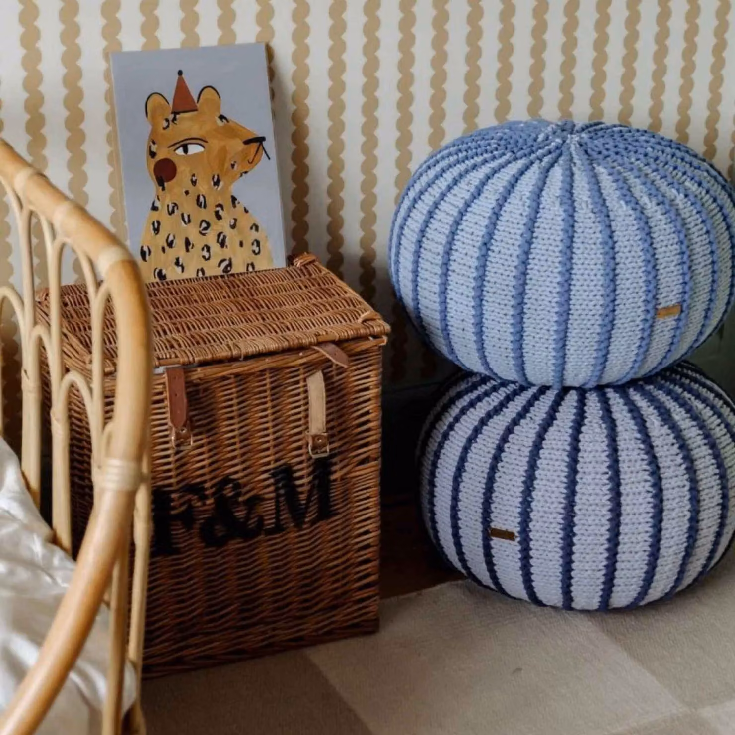 Zuri House Ziggy Knitted Pouffe in Denim Blue, Small – 2