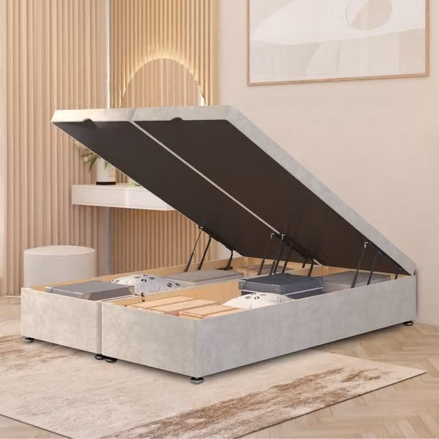 Somnior Beds Ltd Single Ottoman Divan Bed Frame with Gas Lift Base in Silver Plush Velvet