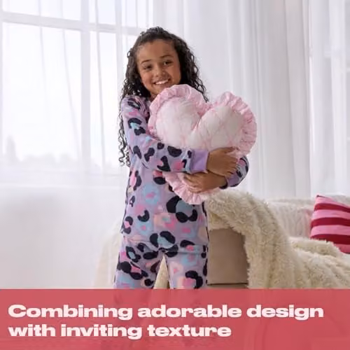 OHS Bow Ribbon Heart Cushion in White and Pink, 40 cm – 2