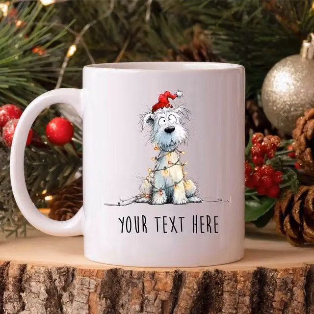 60 SECOND MAKEOVER Personalised West Highland Terrier Christmas Lights Santa Hat Ceramic Mug in White