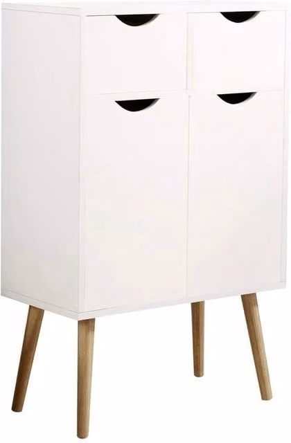 FORGEVIO White Solid Wood Sideboard Storage Cabinet with 2 Doors and 2 Drawers – 1