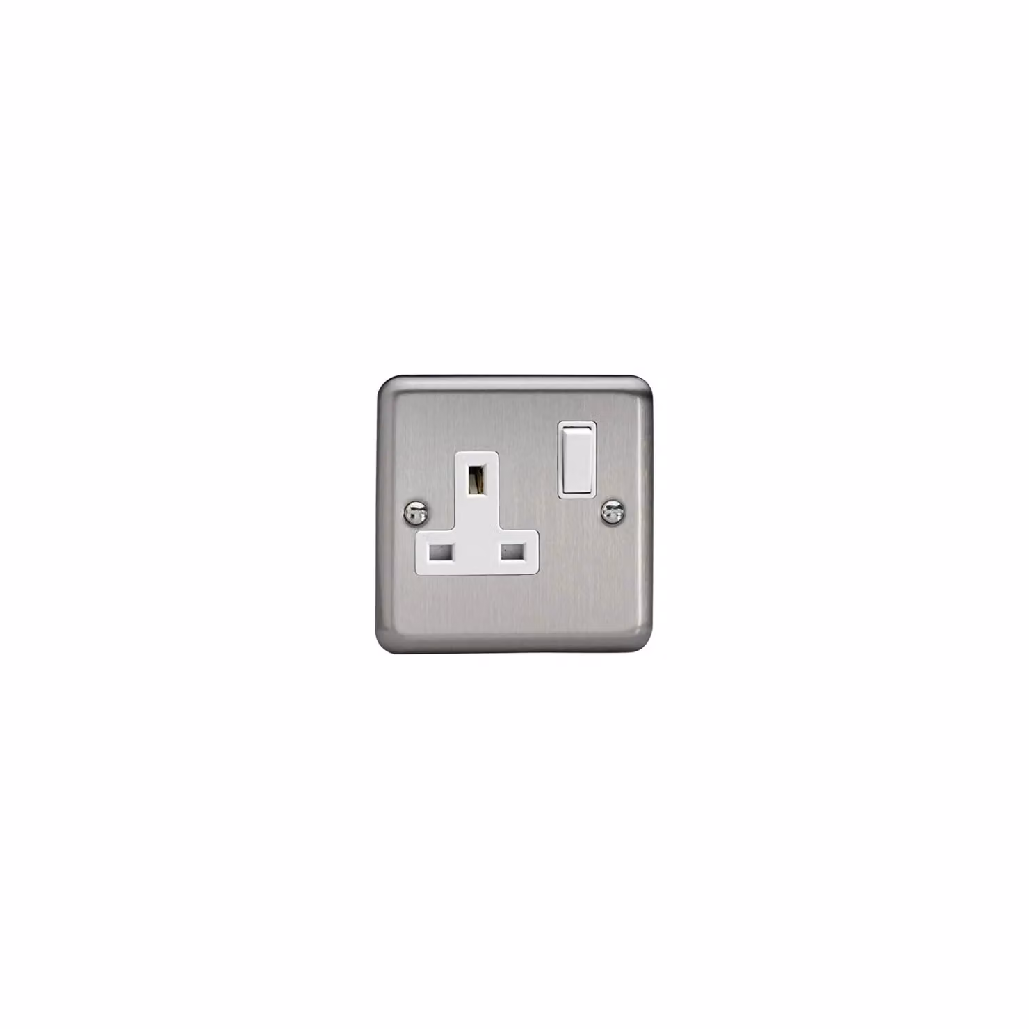 Varilight Classic Matt Chrome 1-Gang 13 Amp Switched Plug Socket with White Insert and Grey Plate – 3