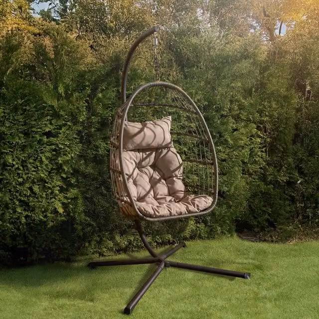 OHS Hanging Egg Chair with Grey Cushions and Rattan Design