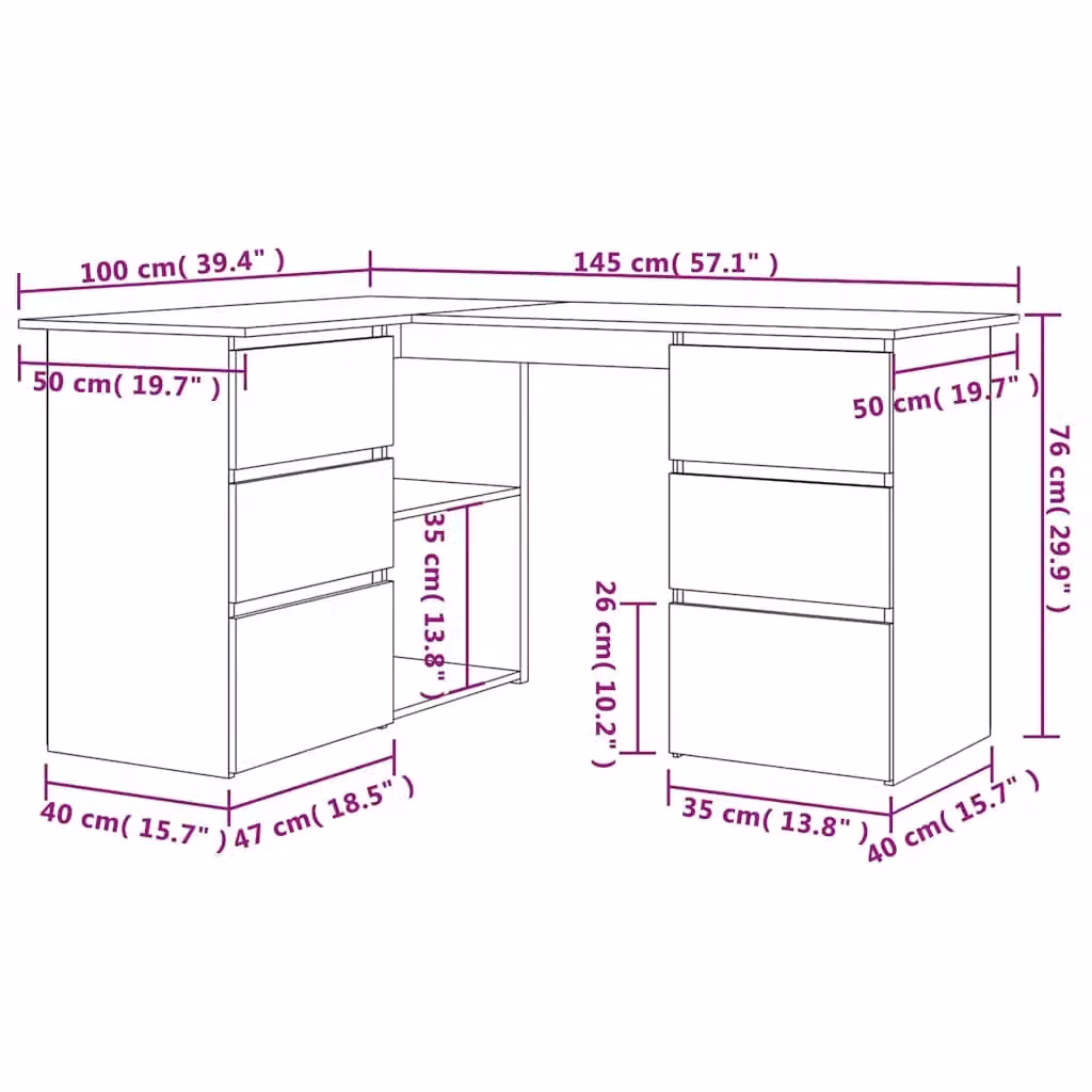 Berkfield Home Corner Desk in Artisan Oak Brown, W/D/H: 145 x 100 x 76 cm – 5