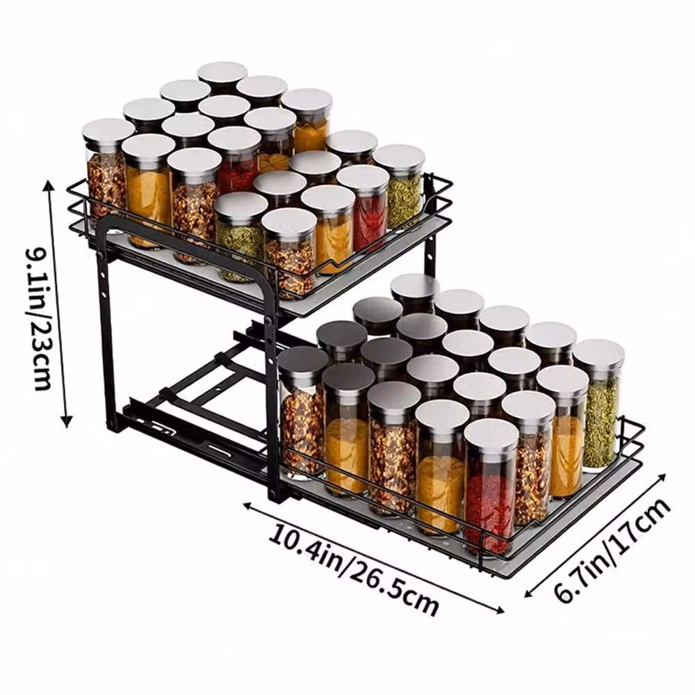 KORVIXA 2-Tier Pull Out Cabinet Organiser in Black – 2