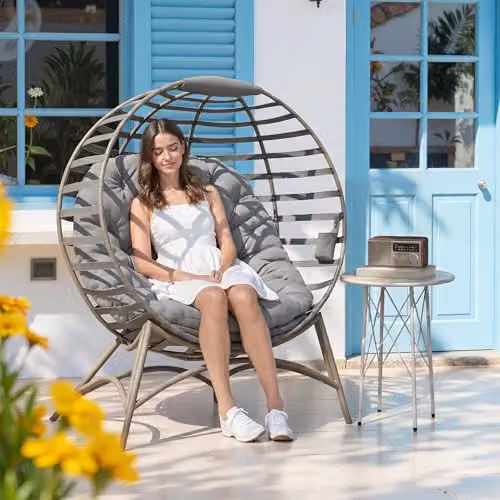 Outsunny Egg Lounge Chair with Upholstered Cushions and Powder Coated Steel Frame, Grey – 5