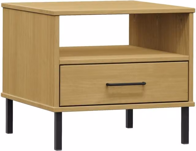 Berkfield Home Oslo Bedside Table in Light Tan Solid Pine Wood with Metal Legs