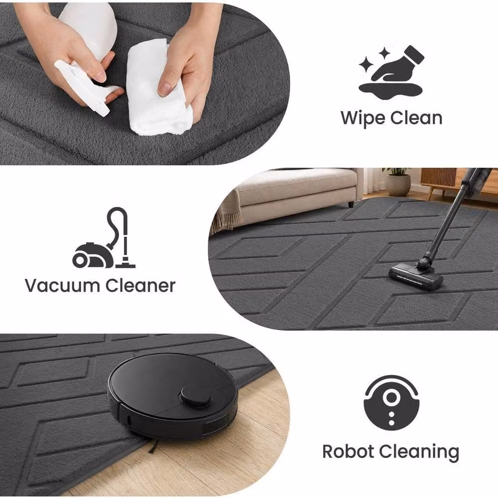 FORGEVIO Modern Geometric Large Area Rug in Dark Grey, W: 200 cm, D: 300 cm