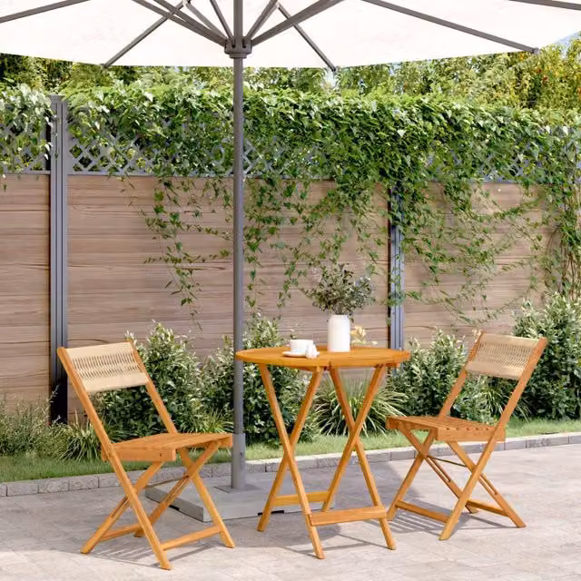 Berkfield Home 3 Piece Bistro Set in Beige Polypropylene and Acacia Wood