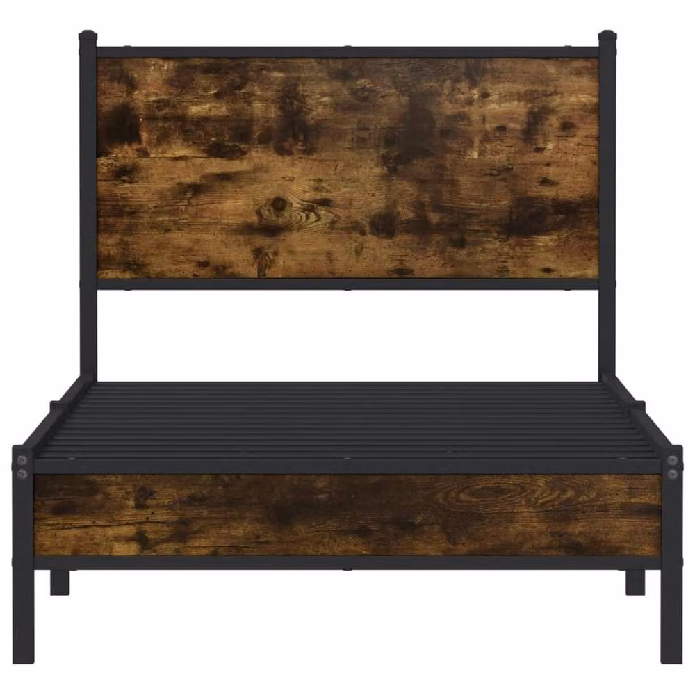 Berkfield Home Metal and Wood Bed Frame in Smoked Oak Brown, W/D/H: 80 x 200 x 91.5 cm – 4