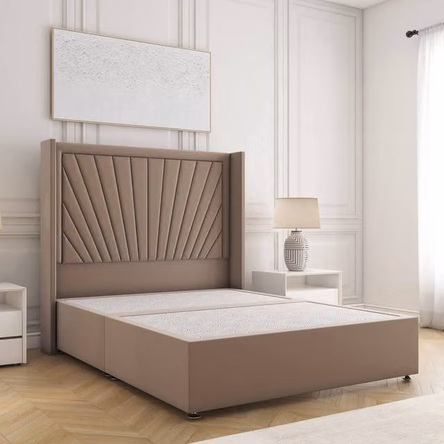 BSSPOKE Alina Divan Bed in Bronze Plush Velvet with 54 inch Headboard, King Size, W/D/H: 180 x 200 cm