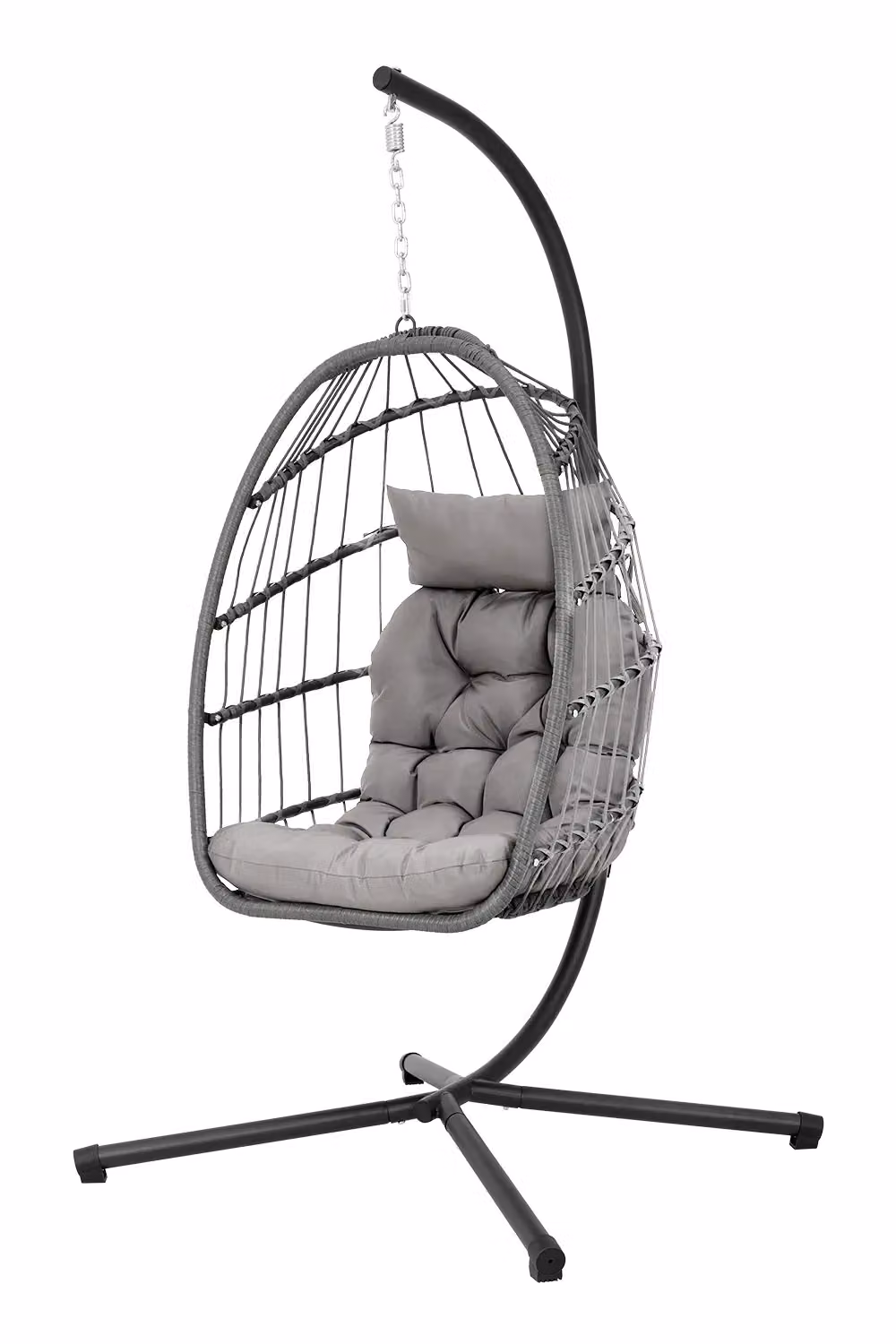 Living and Home Grey Polyrattan Egg Hanging Chair with Stand and Cushions – 3