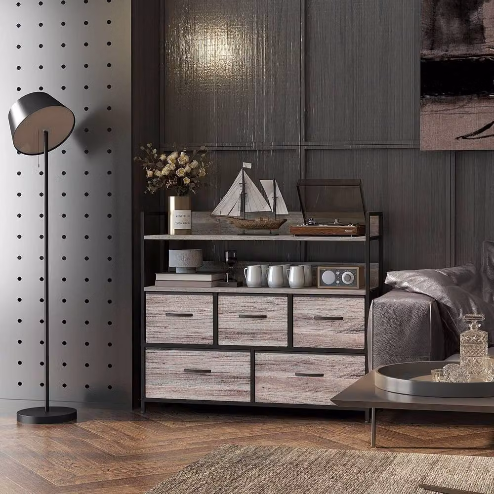 Wyld Haus Rimo Grey Wood Effect 5 Drawer Fabric Storage Chest – 7