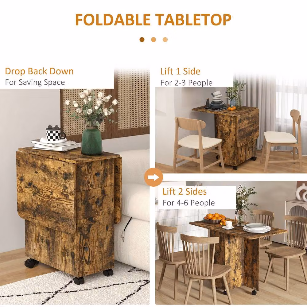 STILVORA Rustic Brown Drop Leaf Dining Table with Storage – 4