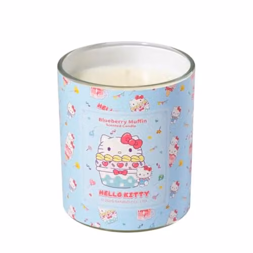 Hello Kitty Blueberry Muffin Scented Candle, 213g, Fruity and Floral Decorative Candle in Blue and Yellow