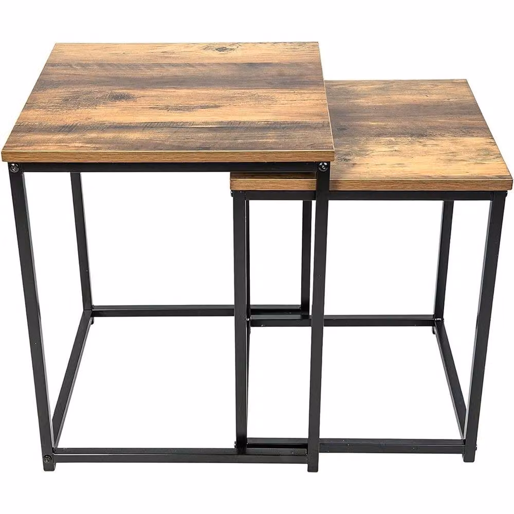 Pawnora Square Nest of 2 Industrial Tables in Light Oak Effect with Metal Legs – 2