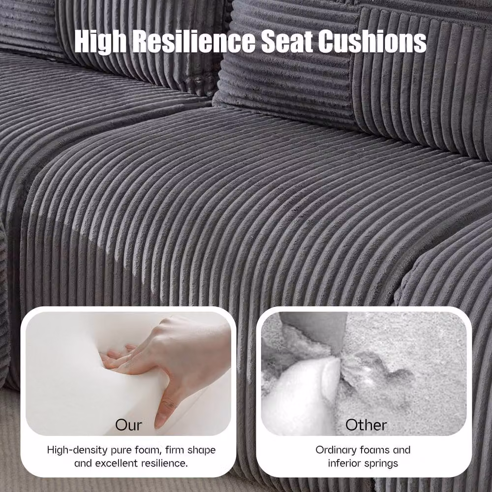 Matteo Dark Grey Modular Corduroy 3-Seater L-Shape Sofa with Reversible Ottoman and Cup Holders – 5