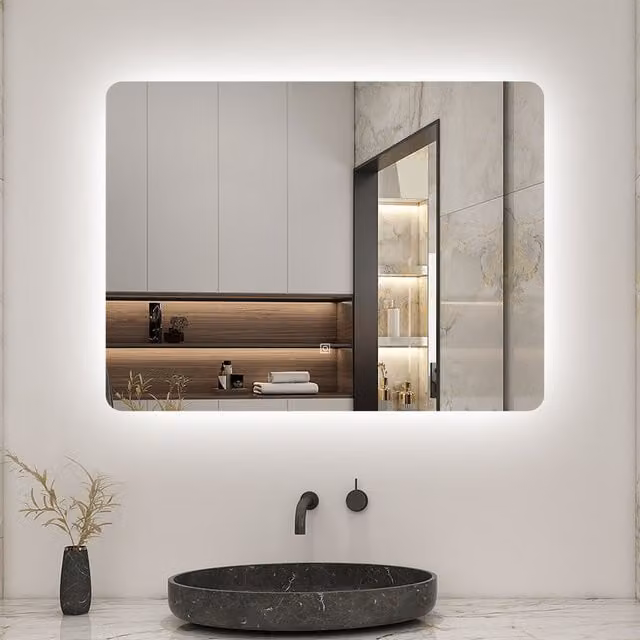 AicaBathroom Modern LED Backlit Dimmable Bathroom Mirror in White, Width: 80 cm