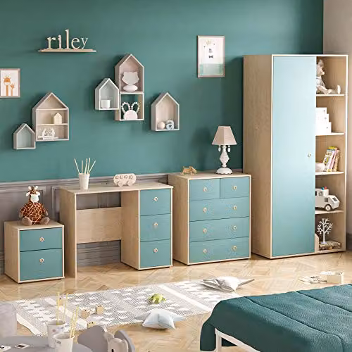 Junior Vida Neptune 4 Piece Childrens Bedroom Furniture Set in Blue and Oak