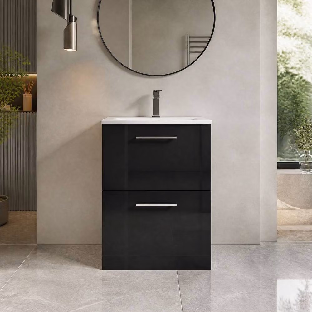 Balterley Modern Black Floor Standing Bathroom Vanity Basin with 2 Soft Close Drawers, Width: 60 cm – 3