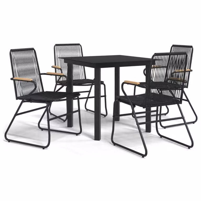 Berkfield Home 5 Piece Black PVC Rattan Garden Dining Set with Square Table and Powder Coated Steel Frame