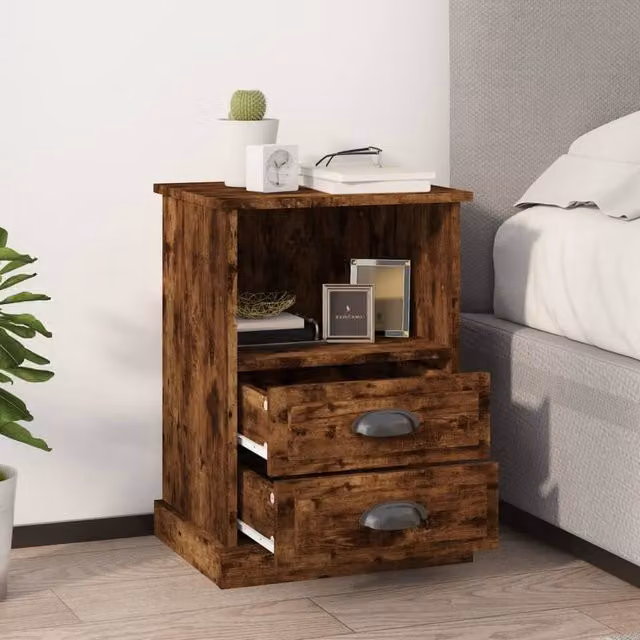 Berkfield Home Elegant Bedside Cabinet in Smoked Oak Brown, W/D/H: 43 x 36 x 60 cm – 1