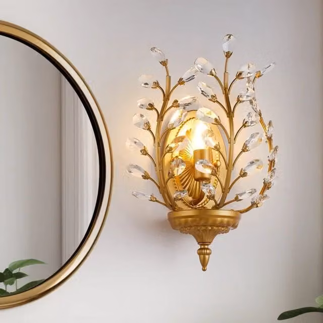 Garwarm Crystal Steel Flush Mounted Sconce in Gold/Brass