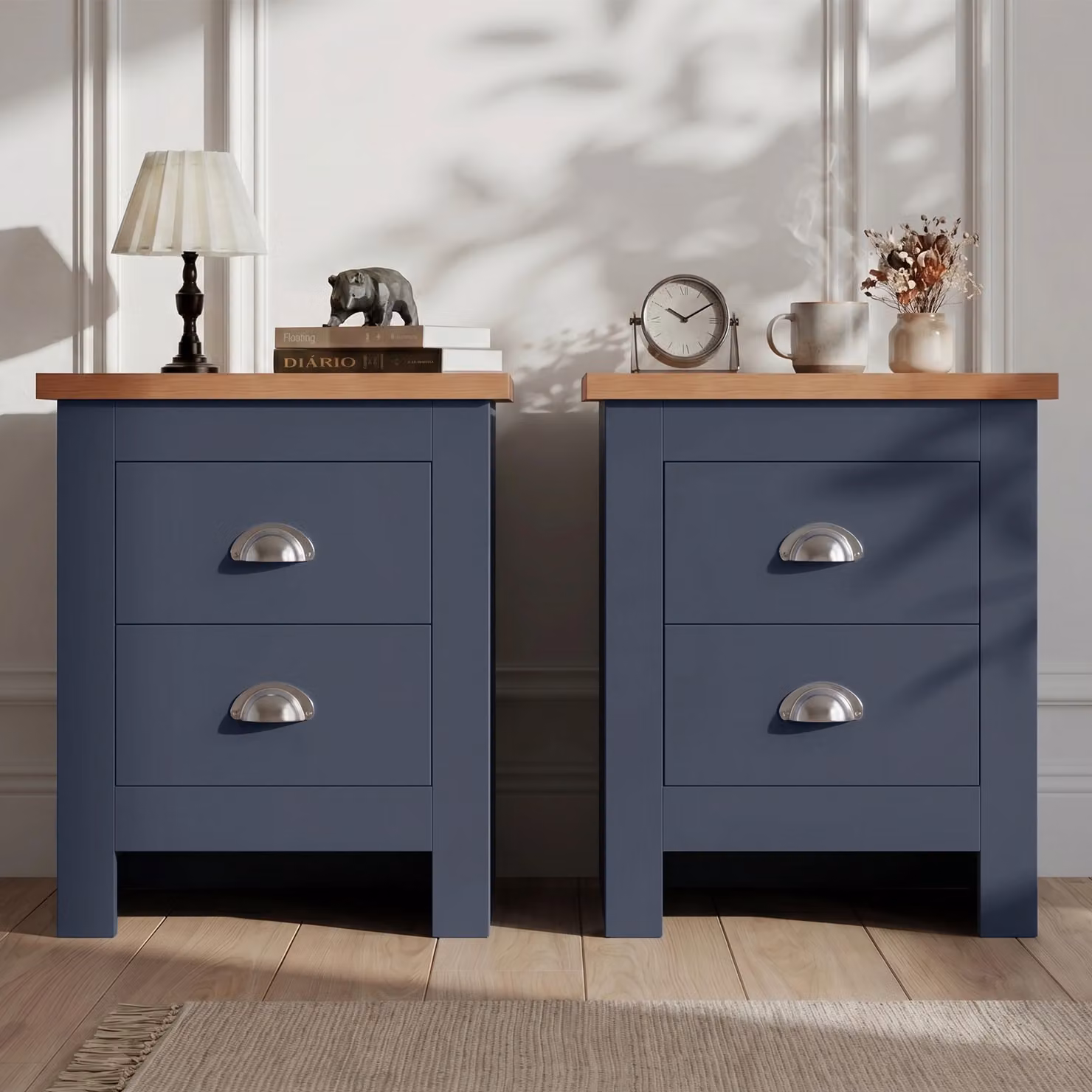 DHS Pair of Shaker Style 2 Drawer Bedside Tables in Blue