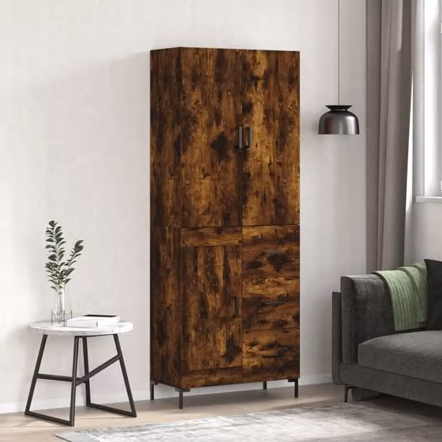 Berkfield Home Smoked Oak Highboard in Brown, W/D/H: 69.5 x 34 x 180 cm – 1