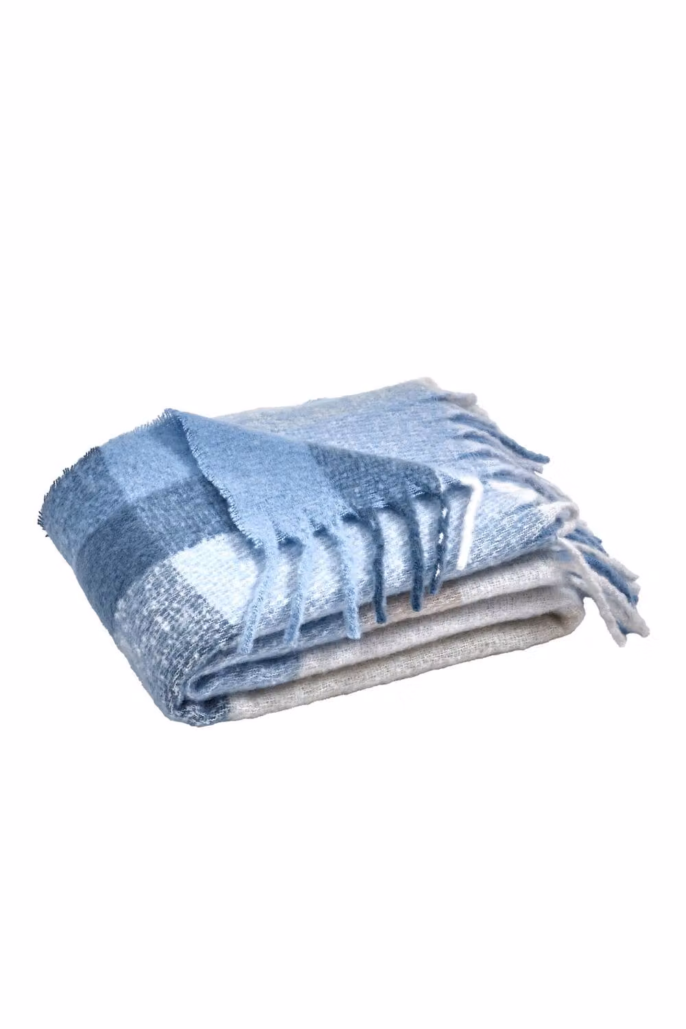 Catherine Lansfield Checked Faux Mohair Throw in Blue, W: 130 cm, L: 170 cm – 3
