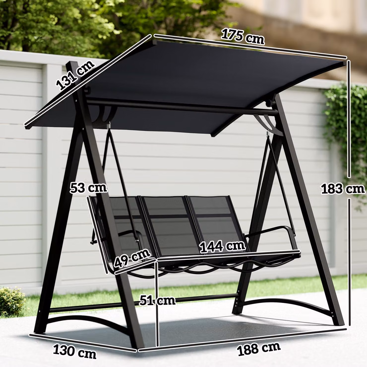 Outsunny 3 Seater Garden Swing Bench with Adjustable Sun Canopy in Grey – 3