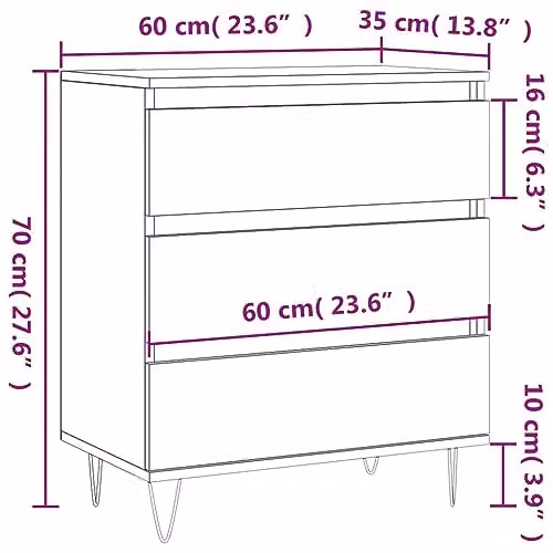 vidaXL Sideboard in Brown Smoked Oak, W/D/H: 60 x 35 x 70 cm – 3