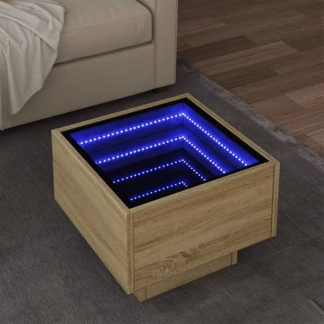 Berkfield Home Side Table with LED in Sonoma Oak Brown, W/D/H: 40 x 40 x 30 cm