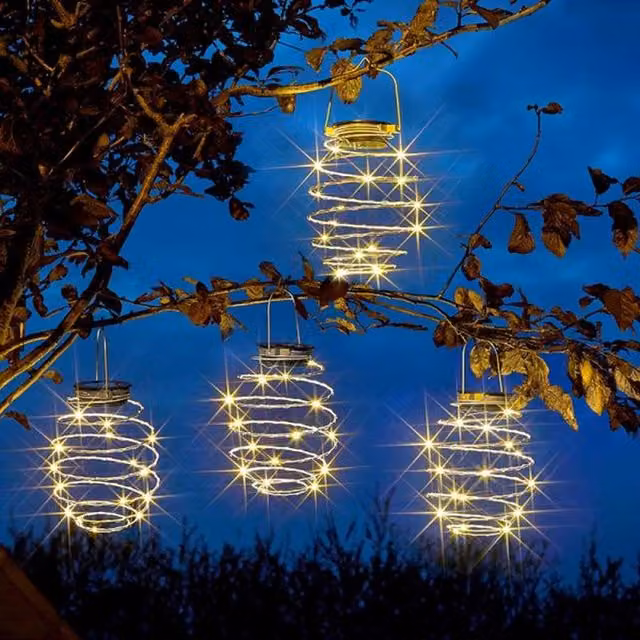 Garden Mile 4x Solar Spiral LED Lights in Silver with Warm White Light and Dusk Sensor