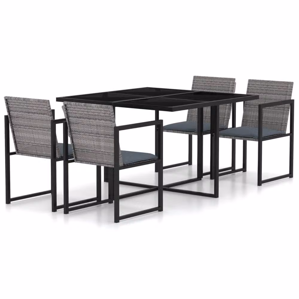 Berkfield Home 5 Piece Grey Poly Rattan Outdoor Dining Set with Cushions