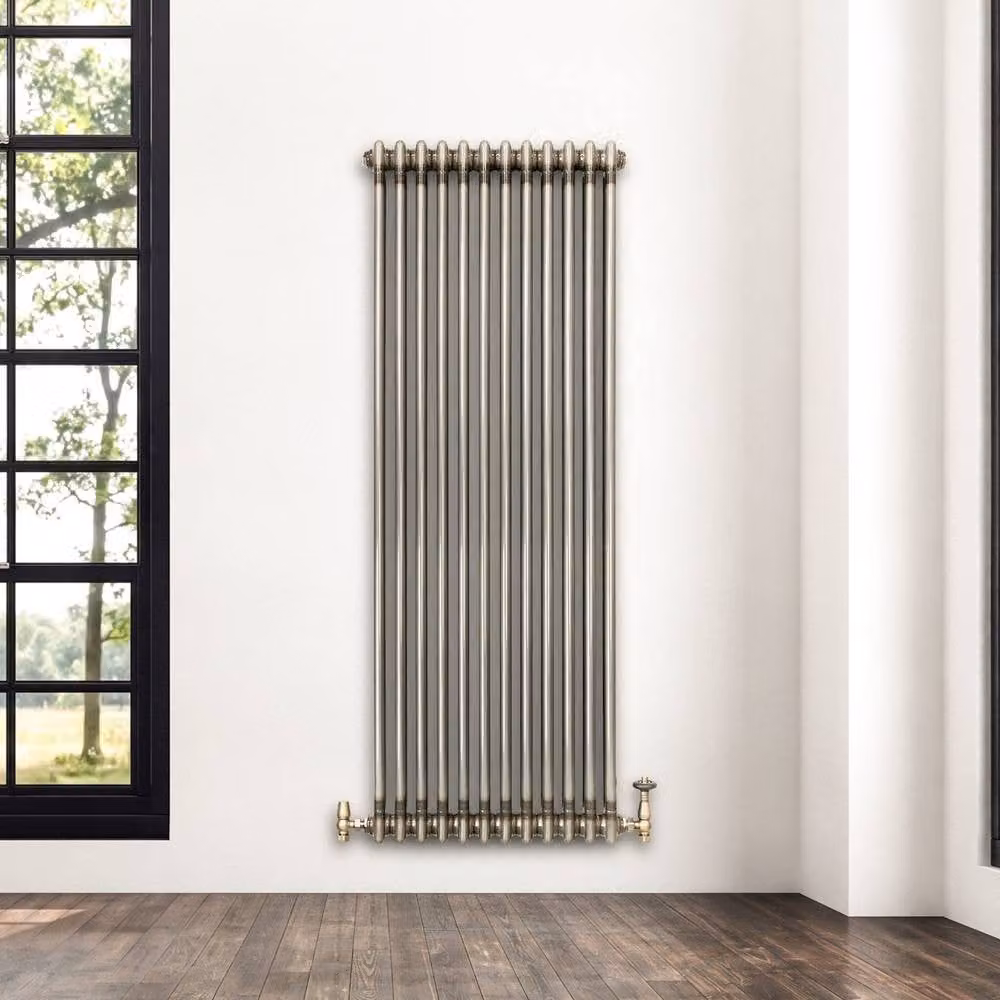 Monstershop Traditional 2 Column Steel Radiator and Integrated Valves in Silver, H: 150 cm x W: 56 cm – 4