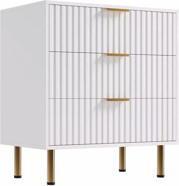 VOGREX Modern 3 Drawer White Wood Bedroom Dresser