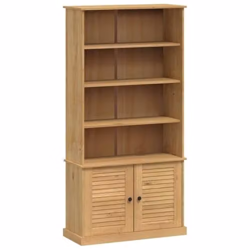 vidaXL VIGO Scandinavian Style Waxed Pine and Metal Bookcase with Roll Shutter and Internal Shelves, Brown, W/D/H: 85 x 35 x 170 cm